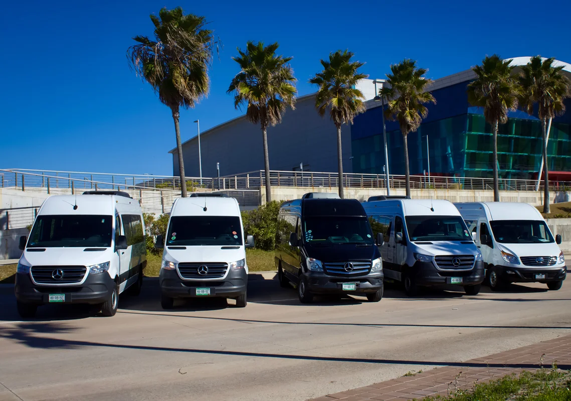 Fila de sprinters blancas de Real Ejecutivo